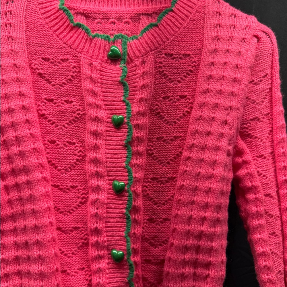 SHEIN Fuchsia Cardigan with Olive Trim Sz S (12QT) - Picture 2 of 4